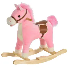 HOMCOM Kids Plush Rocking Horse w/ Sound Moving Mouth Wagging Tail Children Rocker Ride On Toy Gift 3-6 Years Pink - 1