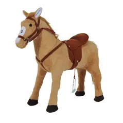 HOMCOM Kids Ride On Standing Horse Cuddly Toy Children Plush Soft Pony Gift w/ Neigh Sound or 2 Years and Up Beige - 1