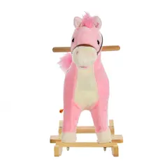 HOMCOM Kids Plush Rocking Horse w/ Sound Moving Mouth Wagging Tail Children Rocker Ride On Toy Gift 3-6 Years Pink - 8