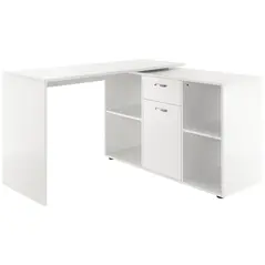HOMCOM L-Shaped Computer Desk with Storage Compartments, Drawer and Cabinet, Laptop PC Corner Table, Home Office Workstation, 120 x 115 x 76cm, White - 1