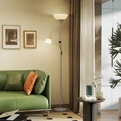 HOMCOM LED Floor Lamp for Living Room, 180cm Tall Standing Lamp, Mother and Child Uplighter with Adjustable Gooseneck, 3000K/4500K/6500K Colour Temperatures, Silver Tone - 2