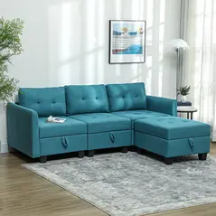 HOMCOM 'L' Shape Modular Sofa, with Storage - Light Blue - 2