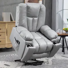 HOMCOM Leathaire Eight Massage Point Armchair, with Reclining Back - Charcoal Grey - 2