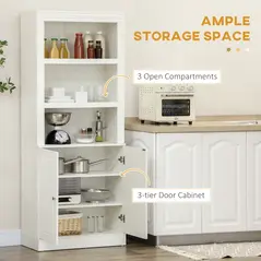 HOMCOM Kitchen Cupboard with 6-tier Shelving, Freestanding Storage Cabinet Sideboard, Pantry Cupboard with 3 Open Compartments and Double-door Cabinet with Adjustable Shelves, White - 4