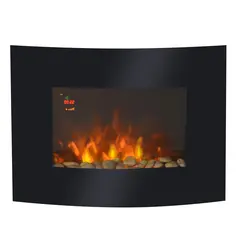 HOMCOM Led Wall Mounted Fireplace Curved Glass Electric Fire Place Fire Place 7 Colour Side Lights Slimline, 900/1800W, 65cm x 52cm - 1