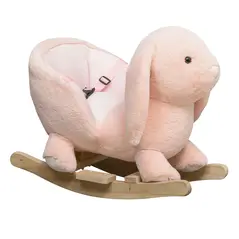 HOMCOM Kids Rocking Rabbit, Plush Rocking Horse Ride-On w/ Sound, Wood Base, Seatbelt, for Ages 18-36 Months, Pink - 1