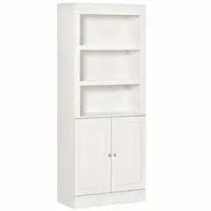 HOMCOM Kitchen Cupboard with 6-tier Shelving, Freestanding Storage Cabinet Sideboard, Pantry Cupboard with 3 Open Compartments and Double-door Cabinet with Adjustable Shelves, White - 1