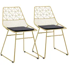 HOMCOM Luxurious Dining Chairs Set of 2, Metal Wire Kitchen Chair with Removable Velvet-feel Cushion, Cut-out Back and Steel Frame for Dining Room, Gold Tone - 1