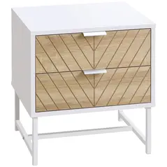 HOMCOM Modern Bedside Table with 2 Drawers and Metal Frame, Sofa Side Table for Bedroom Living Room, White and Oak - 1
