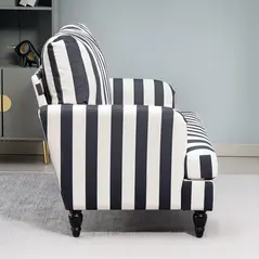 HOMCOM Modern Cuddle Chair, Velvet Single Sofa Armchair with Stripe, Turned Legs and Wide Seat, Upholstered Snuggle Chair for Living Room, Bedroom, Black and White - 8