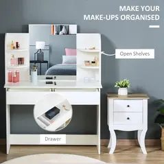 HOMCOM Modern Dressing Table Writing Desk W/ Mirror, Big Drawers, 2-Tier Open Shelf For Home Bedroom White - 4