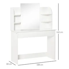 HOMCOM Modern Dressing Table Writing Desk W/ Mirror, Big Drawers, 2-Tier Open Shelf For Home Bedroom White - 3