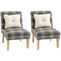 HOMCOM Modern Dining Chairs Set of 2, Accent Chair with Patterned Upholstery, Throw Pillows and Rubber Wood Legs, for Kitchen Living Room, Grey - 1