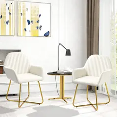 HOMCOM Modern Arm Chair Set of 2 Upholstered Accent Chair with Metal Base for Living Room Cream White - 2