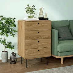HOMCOM Modern Chest of Drawers with 4 Drawers - Oak - 2