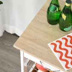 HOMCOM Mobile Rolling Kitchen Island Trolley for Home w/ Metal Baskets Trays Shelves Wheels Compact Stylish Storage White - 9