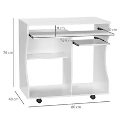 HOMCOM Multi-Storage Compact Work Desk, with Wheels - White - 3