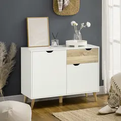 HOMCOM Modern Sideboard Storage Cabinet, Free Standing Accent Cupboard with Drawer, 2 Doors for Bedroom, Living Room, Hallway, White - 2