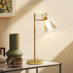 HOMCOM Modern Table Lamp, Bedside Lamp with Adjustable Flower-Shaped Head and E27 Socket for Living Room Bedroom Study, Bulb Not Included, Gold Tone - 6