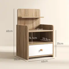 HOMCOM Multi-Storage Bedside Table - White/Wood-Effect - 3