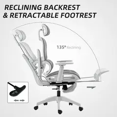 HOMCOM Multi-Adjustable Mesh Office Chair - Grey and White - 6
