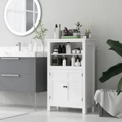 HOMCOM Multi-Storage Modern Bathroom Cabinet - White - 2
