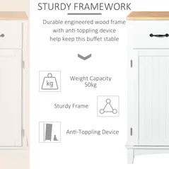 HOMCOM Modern Kitchen Cupboard, Wooden Storage Cabinet, Tableware Organizer with 2 Drawers for Living & Dining Room, White - 5