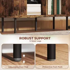 HOMCOM Mid-Century Modern Sideboard Storage Cabinet with Slatted Tambour Sliding Doors, Kitchen Cabinet with Steel Legs, Rustic Brown - 7