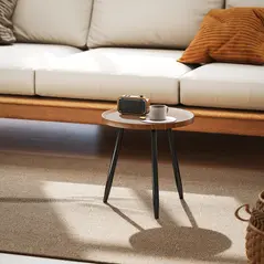 HOMCOM Modern Round Coffee Table with Steel Frame for Small Space, Sofa Beside, Living Room, Bedroom, Chestnut Wood Effect - 8