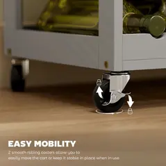 HOMCOM Modern Kitchen Trolley, Rolling Island Storage Cart with Drawer, 9-bottle Wine Rack, Door Cabinets, Wooden Countertop, Grey - 5