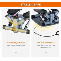 HOMCOM Mini Stepper Step Machine with Resistance Bands and Cushion Mat for Leg Arm Full Body Training Fitness Stair Stepper - 6