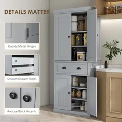 HOMCOM Multi-Storage Mid-Century Kitchen Cabinet - Grey - 7
