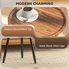 HOMCOM Modern Round Coffee Table with Steel Frame for Small Space, Sofa Beside, Living Room, Bedroom, Chestnut Wood Effect - 4