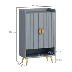 HOMCOM Modern Shoe Cabinet with 2 Doors, Open Shelf and Adjustable Shelves, 15 Pair Hallway Shoe Cupboard, Entryway Storage Unit, Light Grey - 3