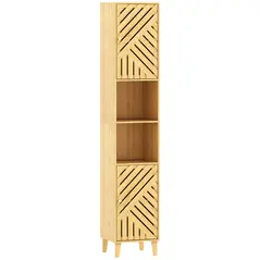 HOMCOM Multi-Storage Bamboo Door Bathroom Cabinet - Natural Finish - 1