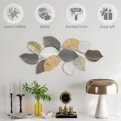 HOMCOM Metal Wall Art, Modern Hanging Wall Decor with Unique Leaf Design for Living Room Bedroom Entryway - 6