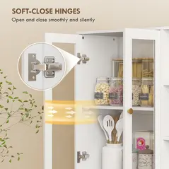 HOMCOM Multi-Storage Kitchen Cabinet, with Glass Doors - White Wood-Effect - 6