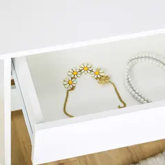 HOMCOM Modern Dressing Table Writing Desk W/ Mirror, Big Drawers, 2-Tier Open Shelf For Home Bedroom White - 9