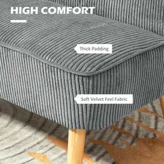 HOMCOM Modern Corduroy Double Seat Sofa w/ Wood Frame Foam Padding Soft Comfortable Compact Couch Grey - 4