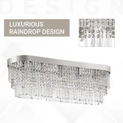 HOMCOM Modern Raindrop Crystal Chandelier, Round Rectangular hanging Ceiling Light, Linear Hanging Lighting with Stainless Steel Base, for Restaurant Kitchen Island Dining Room Hotel, Silver - 4