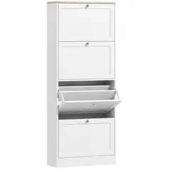 HOMCOM Modern Compact Four-Drawer Shoe Storage Cabinet - White - 1