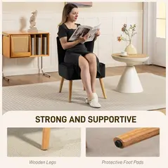 HOMCOM Modern Accent Chair, Fabric Living Room Chair with Rubber Wood Legs and Thick Padding, Black - 4