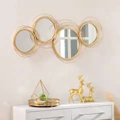 HOMCOM Metal Wall Mirrors, 107cm Modern Decorative Gold Mirror Decor Hanging, Home Wall Sculptures for Living Room Bedroom Dining Room - 2