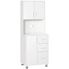 HOMCOM Modern Kitchen Cupboard with Storage Cabinets, 3 Drawers and Open Countertop for Living Room, White - 1