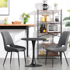 HOMCOM Modern Round Dining Table Leisure Coffee Bistro Table with Metal Base for Kitchen & Dining Room Black - 2