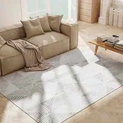 HOMCOM Modern Area Rug, Geometric Pattern Non-Slip Washable Rug, Soft Floor Carpet for Living Room, Bedroom, Dining Room, Home Office, 230 x 160 cm, Grey - 9