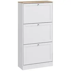 HOMCOM Modern Compact Three-Drawer Shoe Storage Cabinet - White - 1