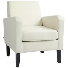 HOMCOM Modern Accent Chair, Occasional Chair with Rubber Wood Legs for Living Room, Bedroom, Cream White - 1