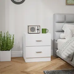 HOMCOM Modern Bedside Table, Beside Cabinet with 2 Drawers, for Bedroom, Living Room, White - 2