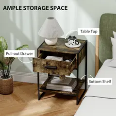 HOMCOM Modern Bedside Table - Rustic Brown - 5